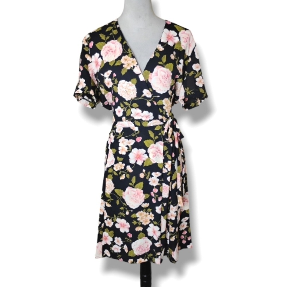 Liz Claiborne Floral Chiffon Wrap Dress Size 10 - Picture 9 of 9